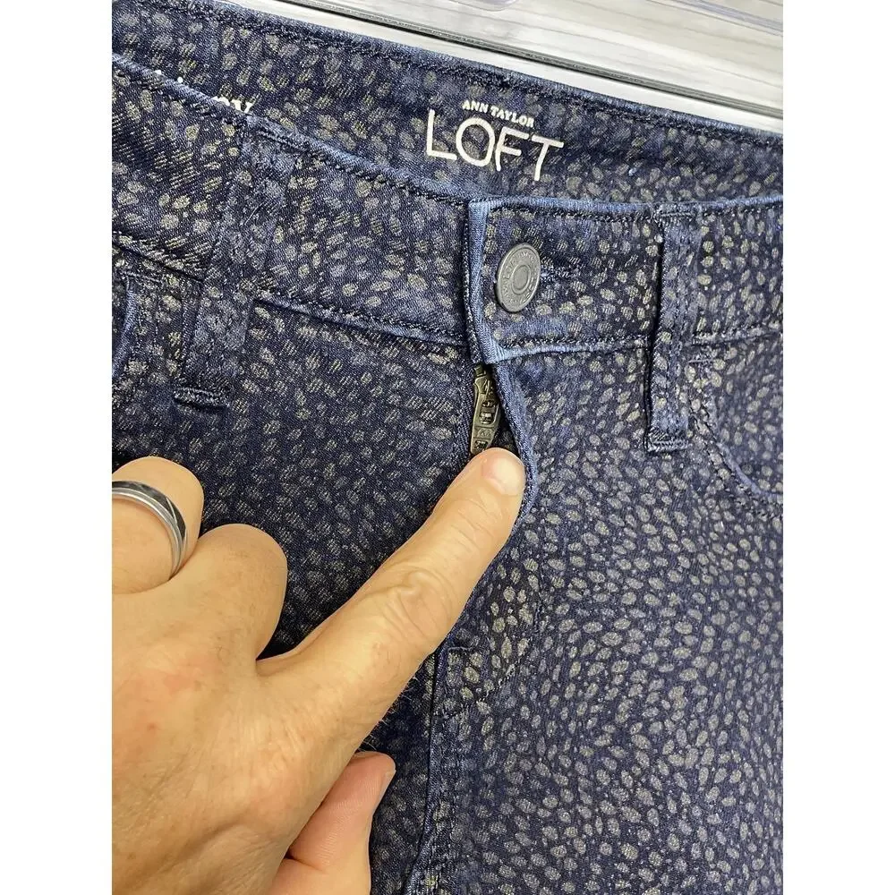 Ann Taylor Loft Jeans Womens 24 00 Blue Modern Skinny Animal Print Stretch Pants